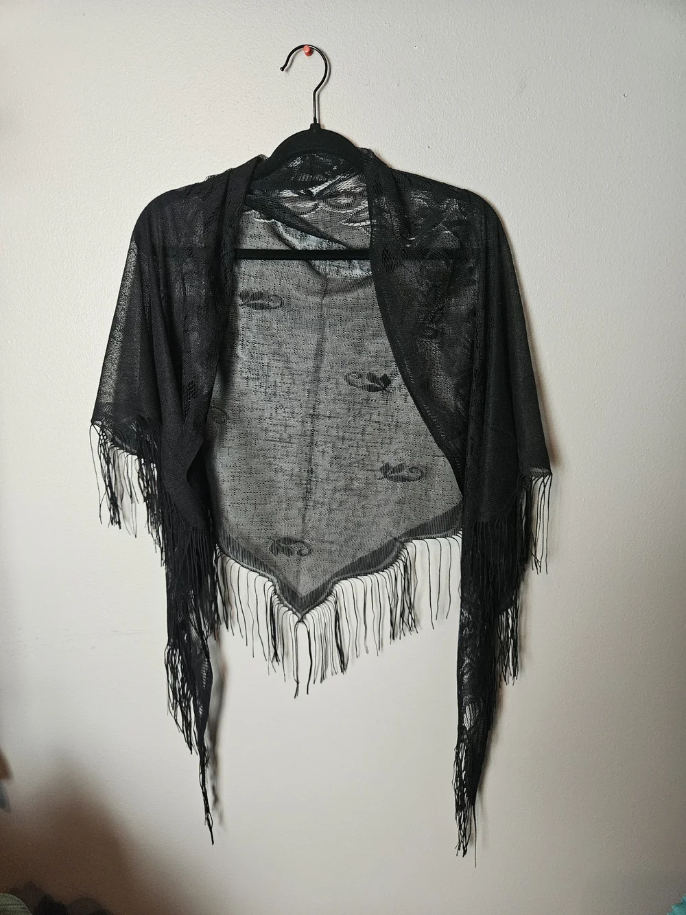 Black Fringe Sheer Shawl Wrap
